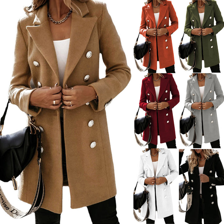Women nan tailored double-breasted wool blend coat with lapel collar and decorative buttons Mune Fashion