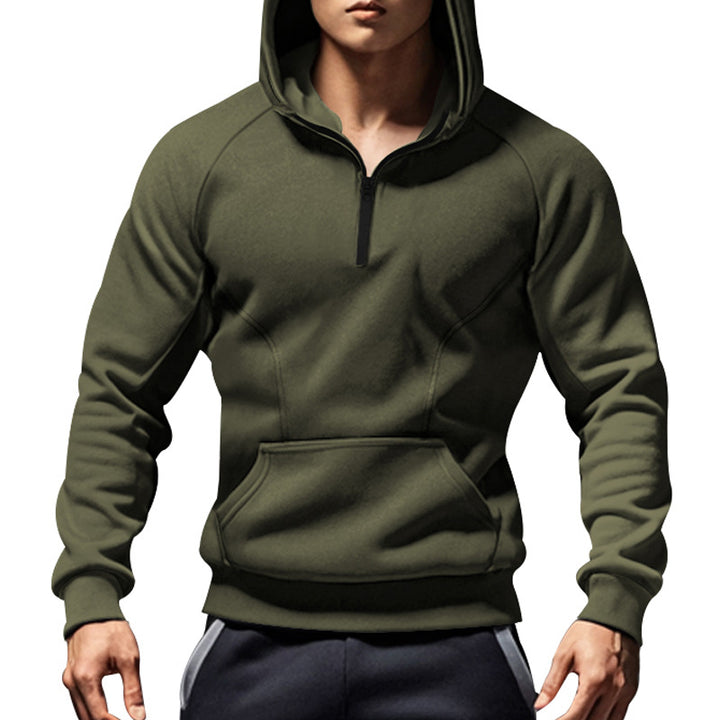 Men's casual hooded sweatshirt with short front zipper, ergonomic raglan cut, and kangaroo pocket Mune Fashion