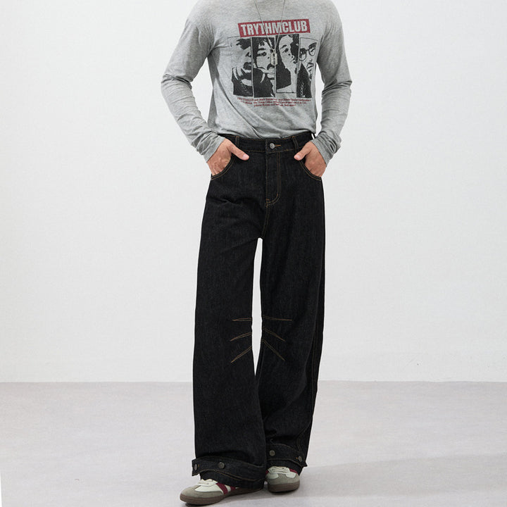 Men's ultra-wide denim trousers in palazzo cut with adjustable hem tabs Mune Fashion