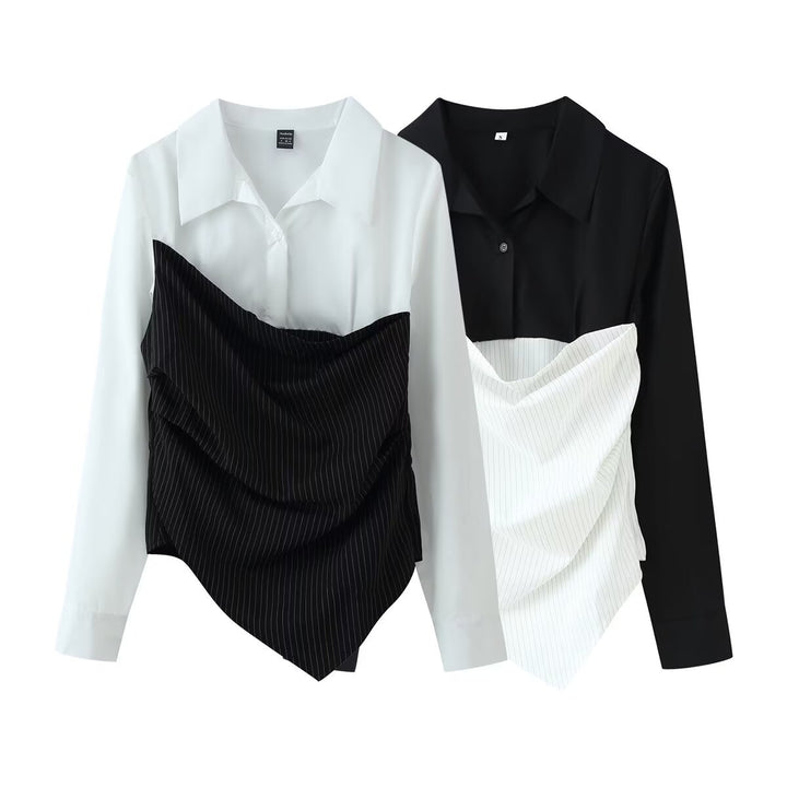 Women's blouse with asymmetric pinstripe corset overlay Mune Fashion