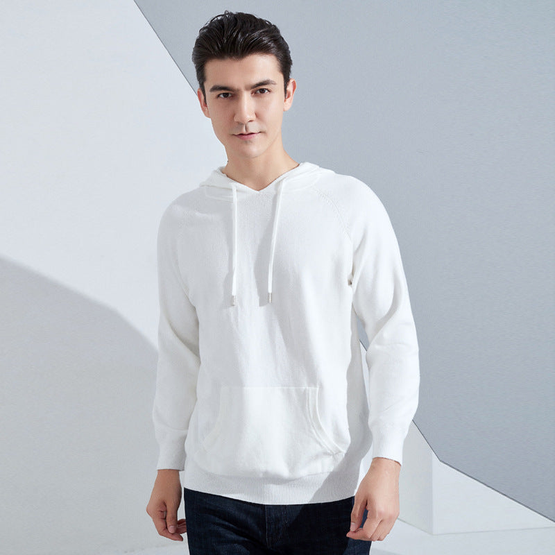 Men's Lightweight Hooded Fine Knit Sweater with Kangaroo Pocket and Raglan Sleeves Mune Fashion