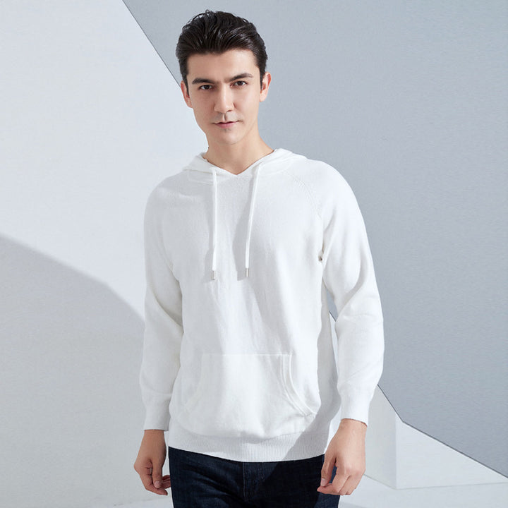 Men's Lightweight Hooded Fine Knit Sweater with Kangaroo Pocket and Raglan Sleeves Mune Fashion