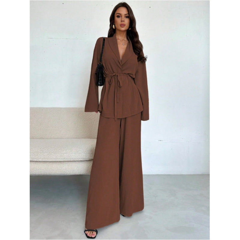 Women's Elegant Wrap Jumpsuit with Wide Palazzo Leg Mune Fashion