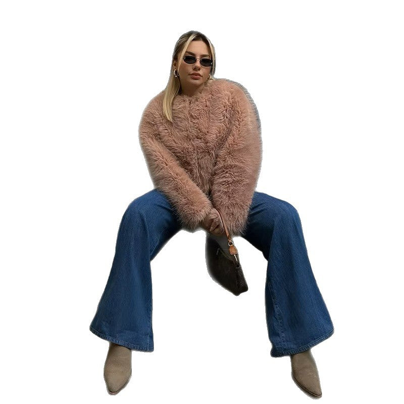 Ladies short bolero made of teddy faux fur with a round neck and fine craftsmanship Mune Fashion