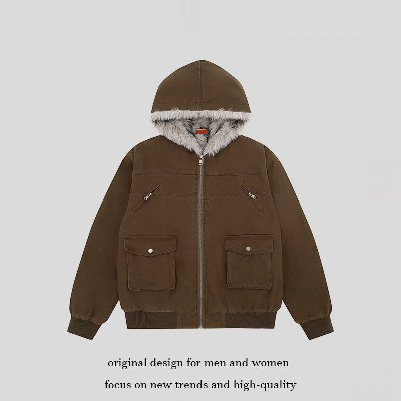 Women's padded hooded jacket with faux fur lining, cargo pockets and elastic cuffs Mune Fashion