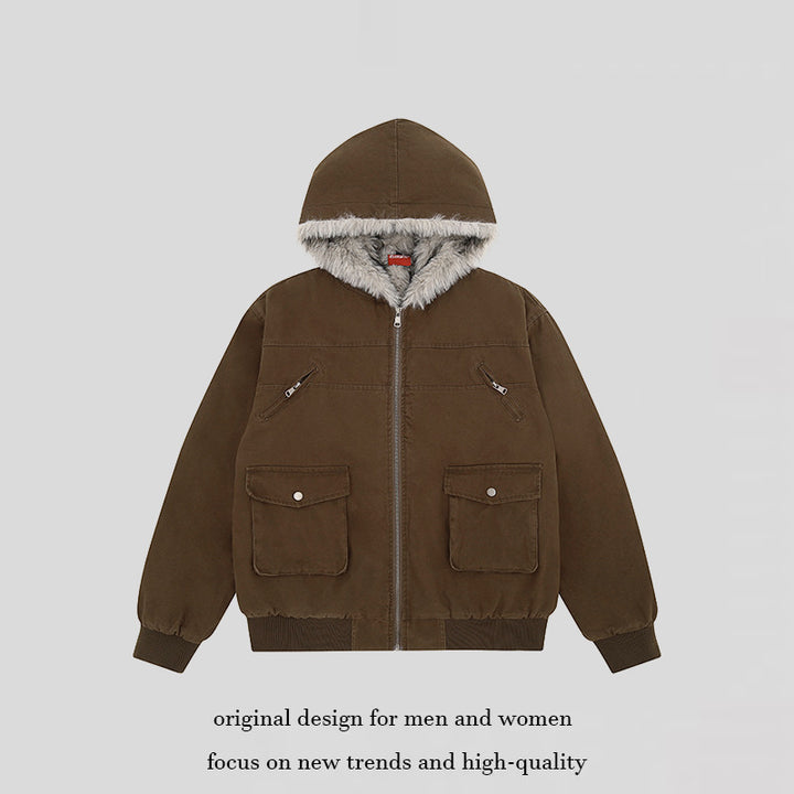 Women's padded hooded jacket with faux fur lining, cargo pockets and elastic cuffs Mune Fashion