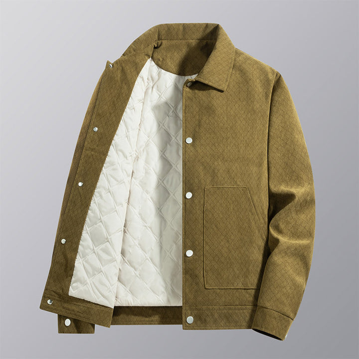 Men's  quilted-lined corduroy overshirt jacket with snap front and patch pockets Mune Fashion