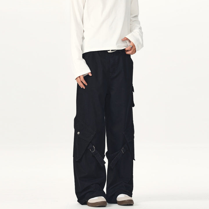 Men's Ultra Wide Canvas Cargo Pants with D-Ring Belt System and Multiple Flap Pockets Mune Fashion