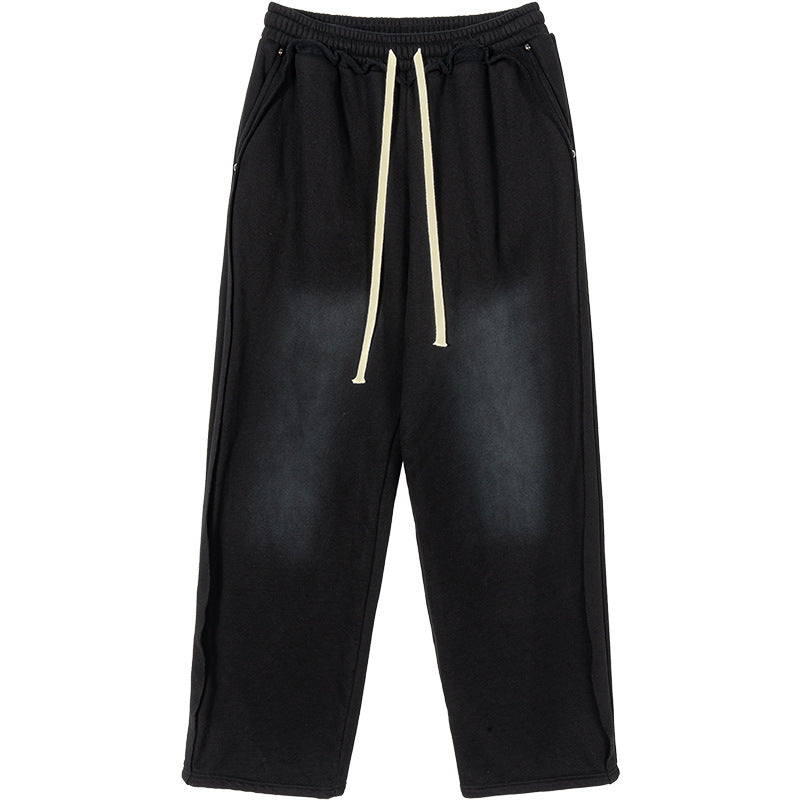 Men's Casual Sweatpants with High Waist, Elastic Drawstring, and Faded Knee Areas Mune Fashion
