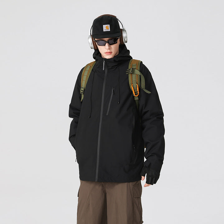 Men's Water-Repellent Softshell Jacket with Adjustable Hood and Slanted Chest Pocket Drune