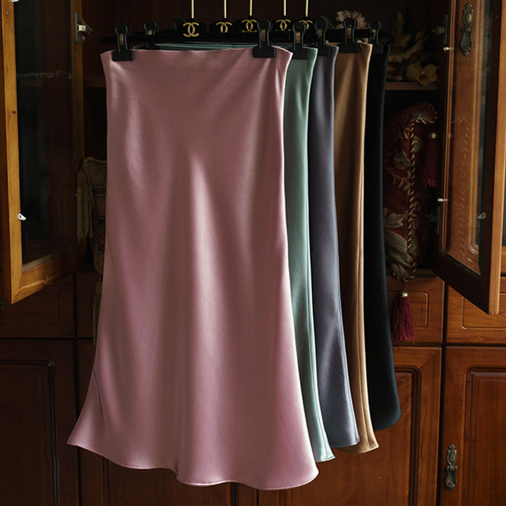 Women Elegant Satin Midi Skirt Mune Fashion