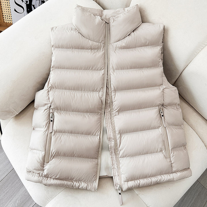 Women's Lightweight Padded Vest with High Collar and Two-Way Zipper Mune Fashion