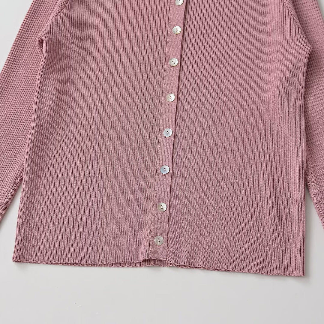 Ladies fine-rib fine-knit cardigan with continuous button placket and round neck Mune Fashion