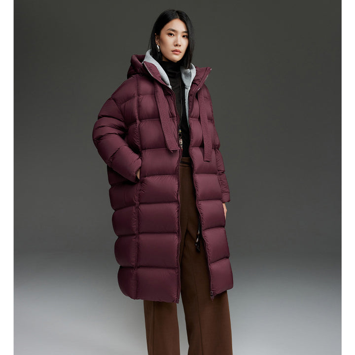 Women's Oversized Padded Down Coat with Hood and Extended Silhouette Mune Fashion