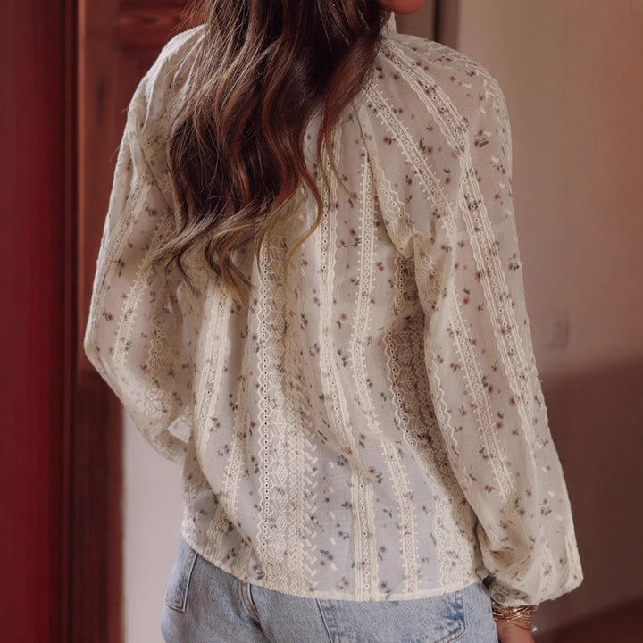Women's Boho Lace Blouse with Embroidery, V-Neck, Tassels & Balloon Sleeves Mune Fashion