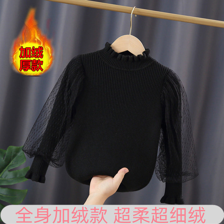 Girls elegant sweater with transparent lace sleeve Mune Fashion