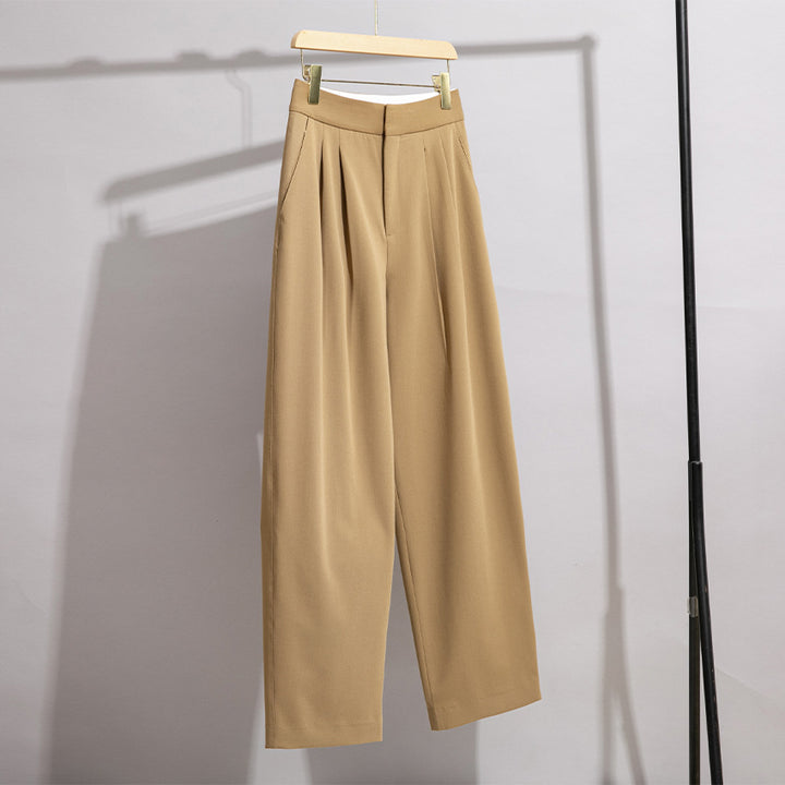 Women High-Waisted Pleated Cuff Pants with Wide Leg Mune Fashion