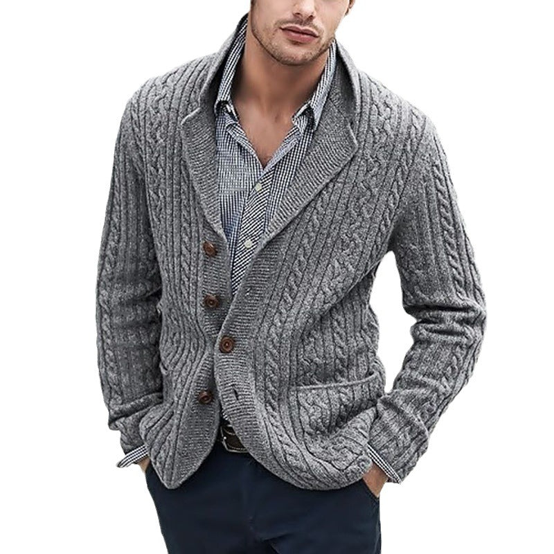 Men's Cable Knit Blazer with Shawl Collar and Button Placket Mune Fashion
