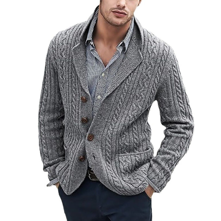 Men's Cable Knit Blazer with Shawl Collar and Button Placket Mune Fashion