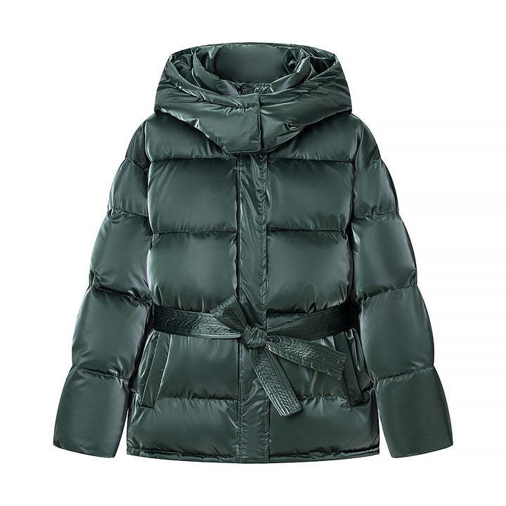 Women's padded hooded quilted jacket with waist belt Mune Fashion