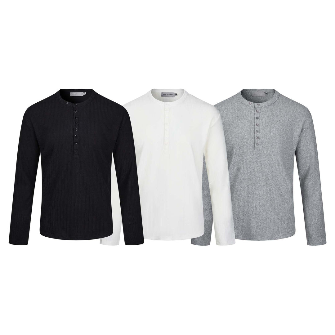Men's Thermal Waffle Shirt with Henley Button Placket Mune Fashion