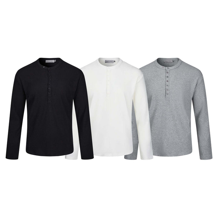 Men's Thermal Waffle Shirt with Henley Button Placket Mune Fashion