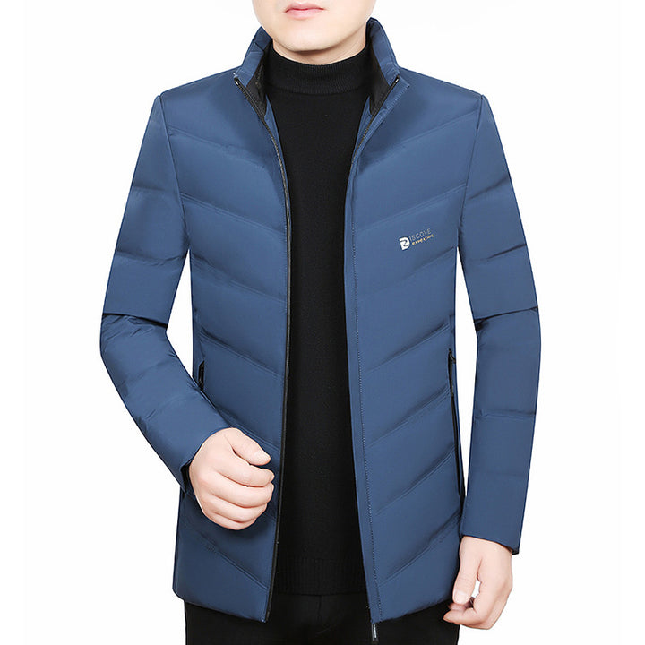 Men's Slim-Fit Travel Puffer Jacket with Stand Collar and Chevron Quilting Mune Fashion