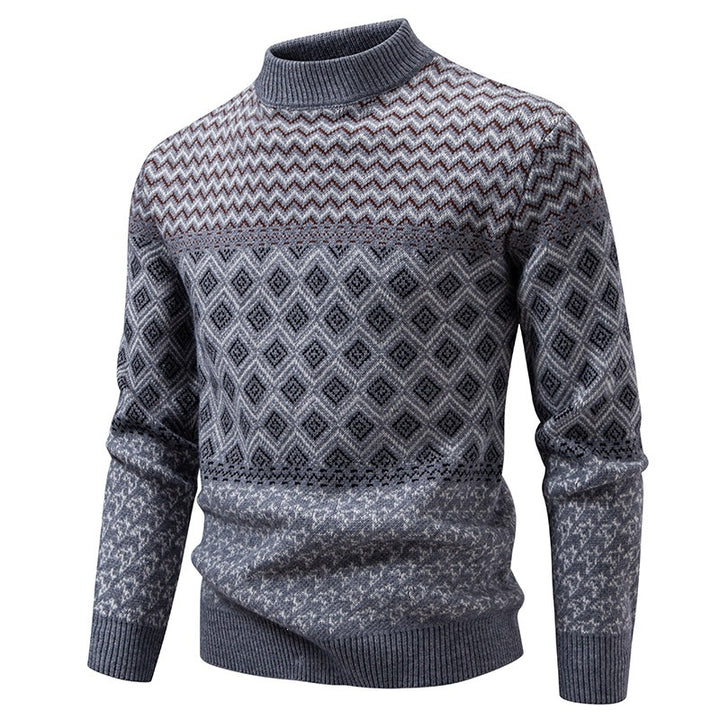 Men's Norwegian Pattern Sweater with Stand-Up Collar and Fine Jacquard Knit Mune Fashion