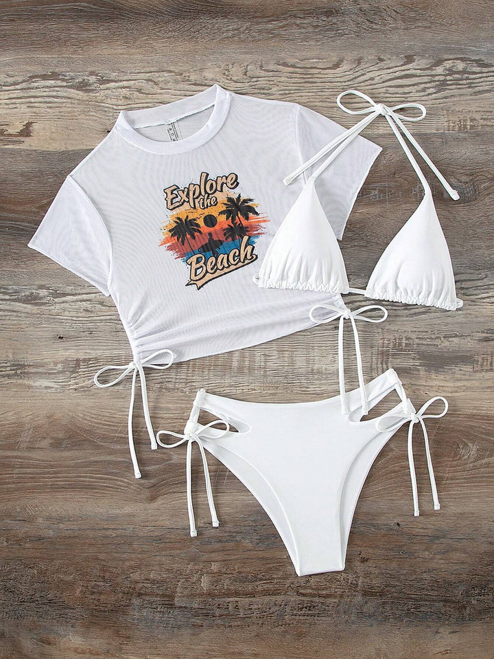 Women's Set with Crop Top and Triangle Bikini Mune Fashion