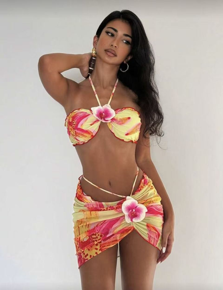 Women's bikini set with floral wrap skirt and adjustable top Mune Fashion