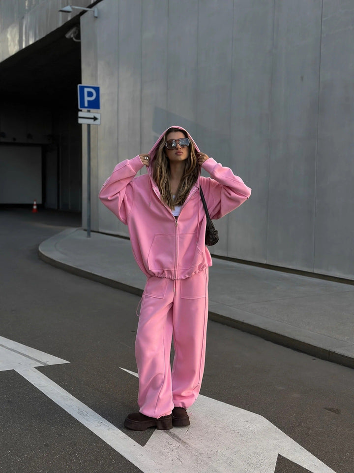 Women's oversized zip-up hoodie with kangaroo pocket Mune Fashion