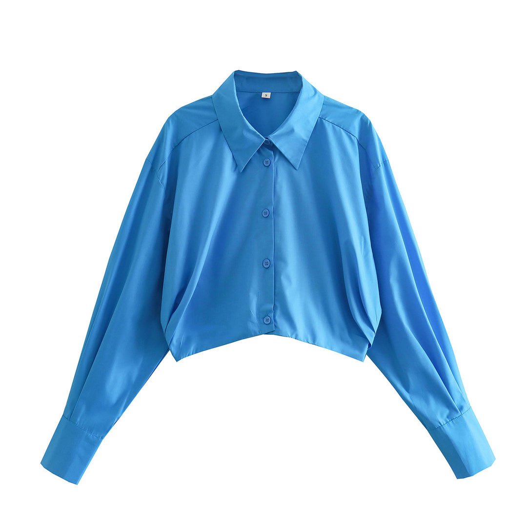Women Short-Cut Oversized Blouse with Wide Sleeves and Shirt Collar Mune Fashion