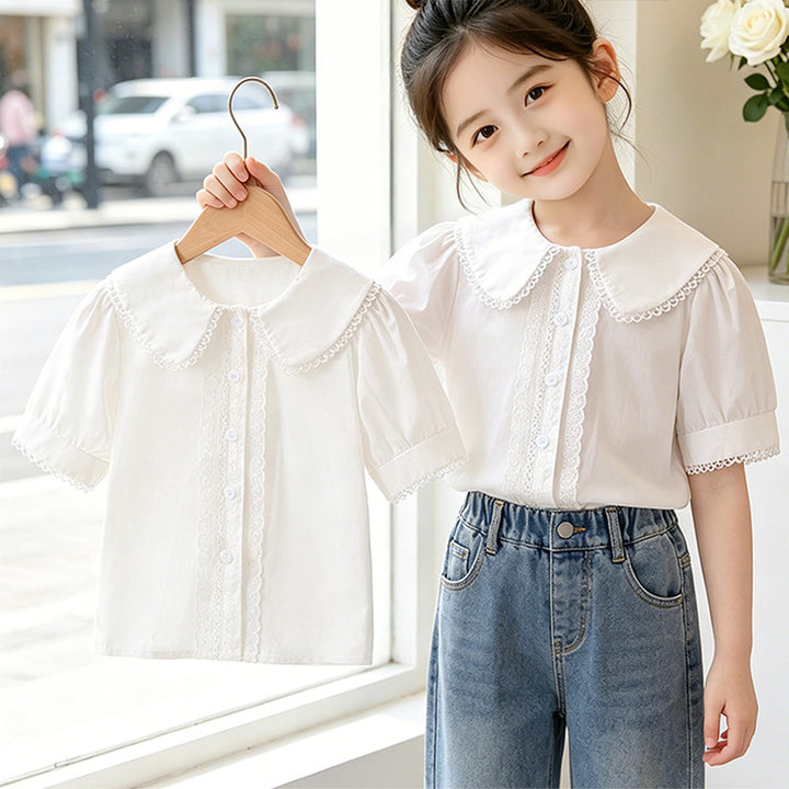 Girls blouse with elegant collar and lace embellishment Mune Fashion