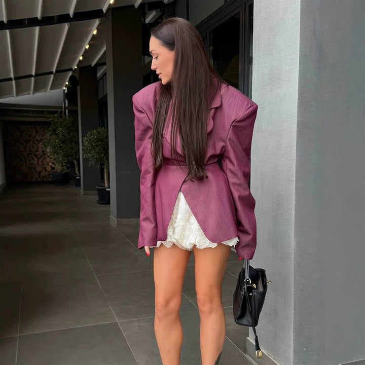 Women Asymmetrical fitted blazer with striking shoulder pads Mune Fashion