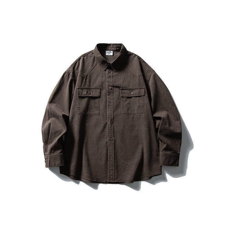 Unisex Oversize Cotton Denim Shirt Jacket with Patch Chest Pockets and Curved Hem Mune Fashion