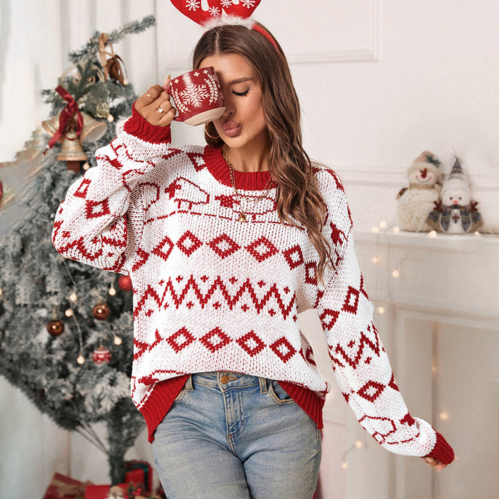 Women's Casual Knit Sweater with Festive Pattern Mune Fashion