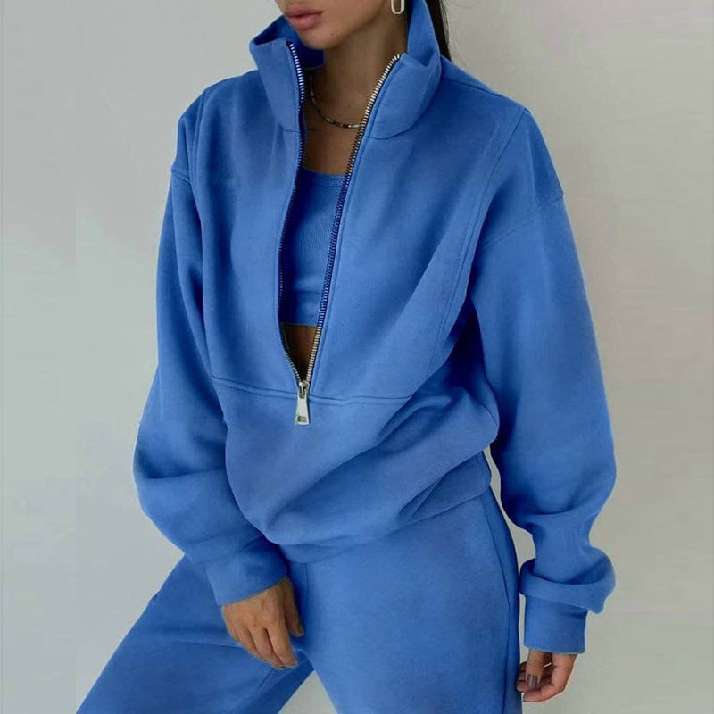Women's Oversized Half-Zip Sweatshirt with High Stand Collar and Concealed Kangaroo Pocket Mune Fashion
