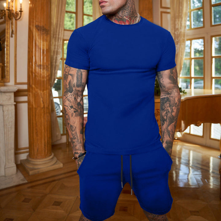Men's slim Jersey set with round neck shirt and elastic drawstring shorts Mune Fashion