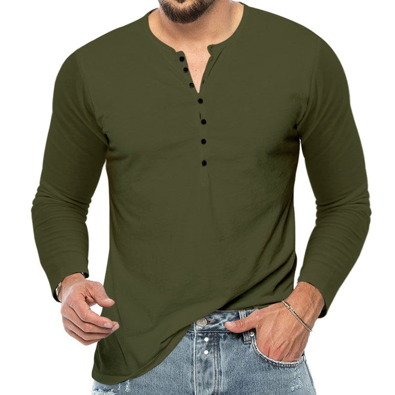Men's Long Sleeve Henley Shirt with Elastic Cotton Blend, Slim Fit and Continuous Button Placket Mune Fashion