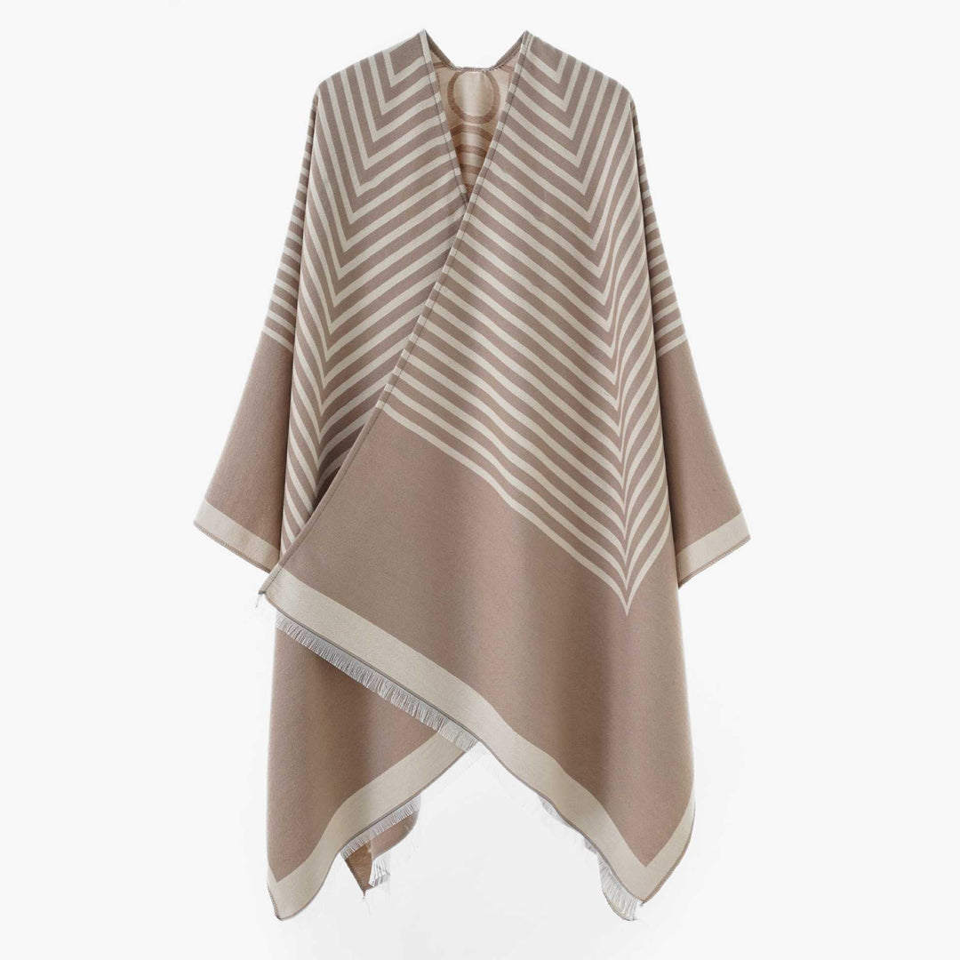 Women's Oversized Poncho made of wool blend in chevron jacquard with open V-neck Mune Fashion