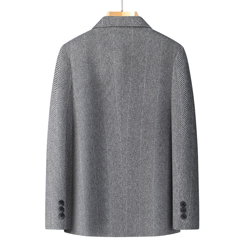 Men's Single-Breasted Jacket in Herringbone Look with Patch Front Pockets and Full Lining Mune Fashion