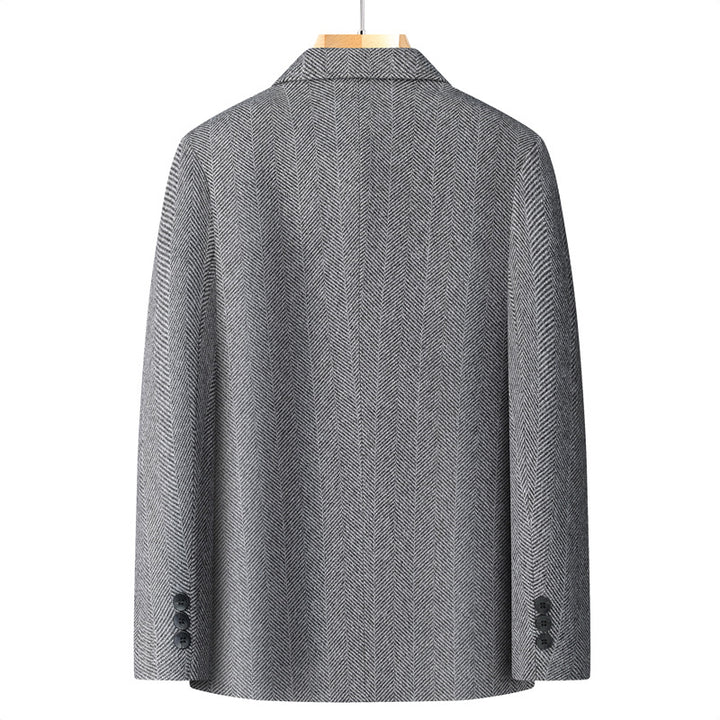 Men's Single-Breasted Jacket in Herringbone Look with Patch Front Pockets and Full Lining Mune Fashion
