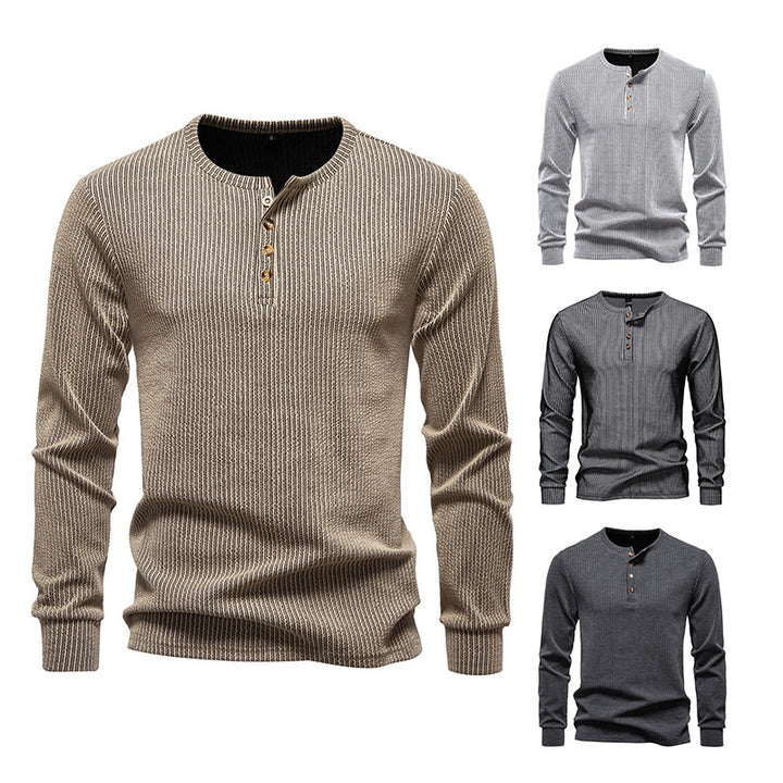 Men's Slim-Fit Ribbed Henley Long Sleeve Sweater with Round Neck and Button Placket Mune Fashion