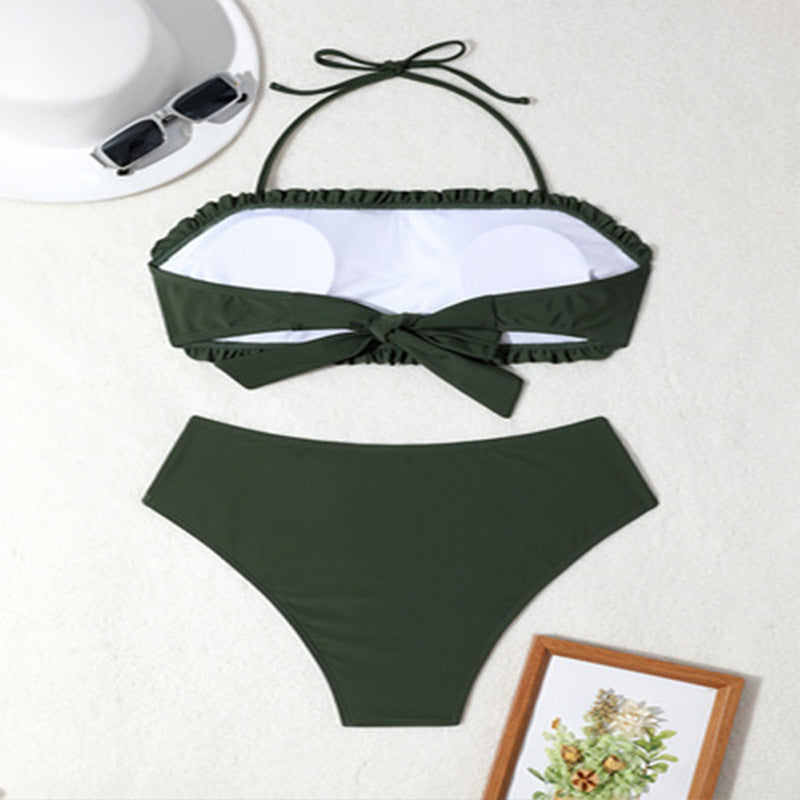 Women's Bandeau Bikini with Ruffle Details and High Waist Mune Fashion