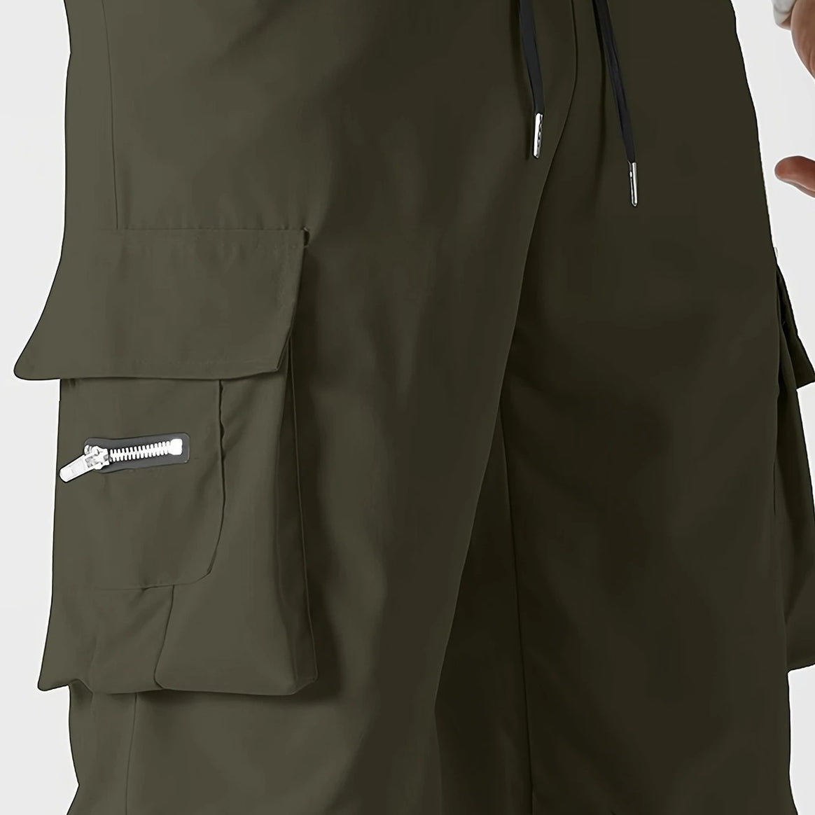 Men's Relaxed Cargo Pants with drawstring waistband, large flap utility pockets and straight leg Mune Fashion