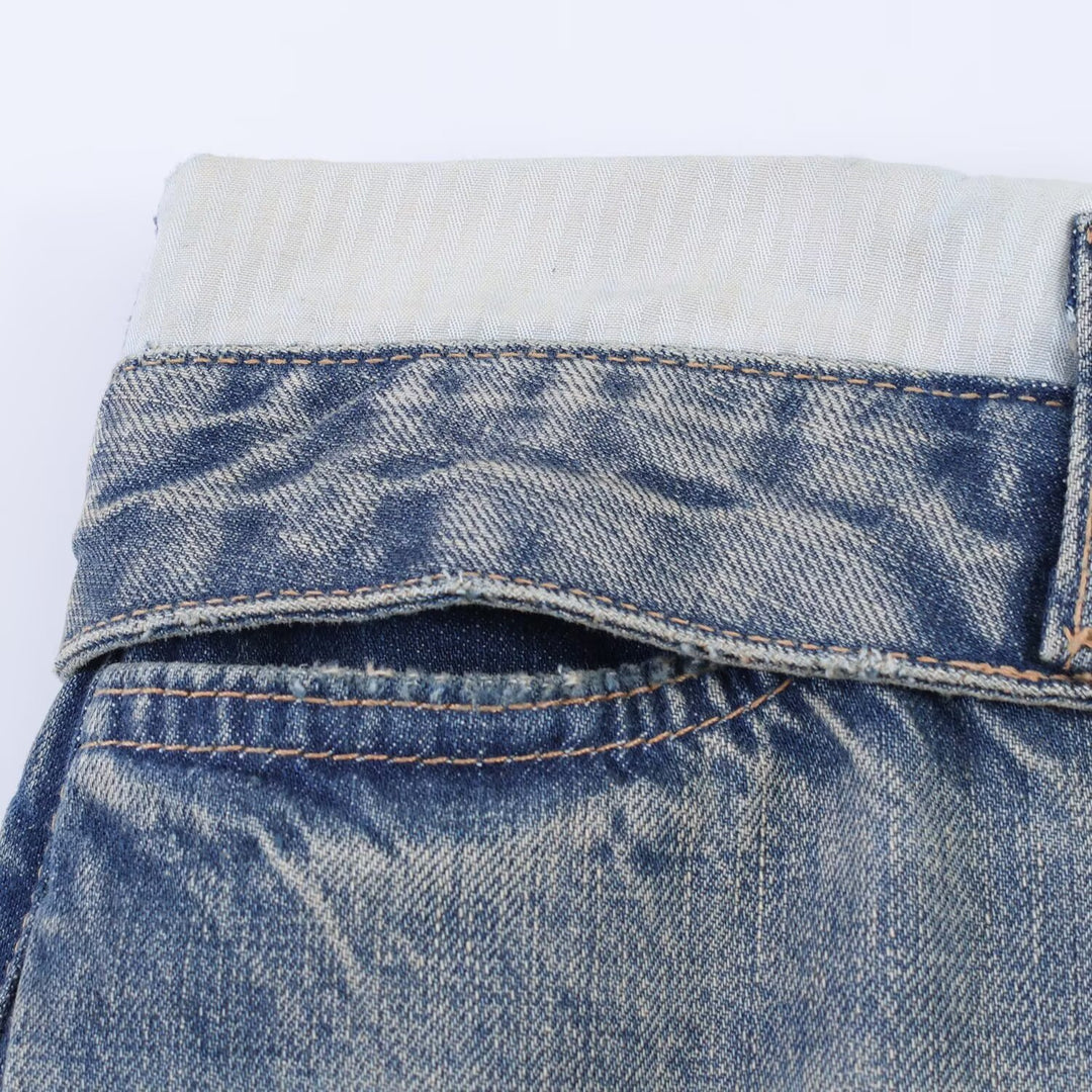 Ladies Wide-Cut Destroyed Jeans with Low Rise and Straight Leg Mune Fashion
