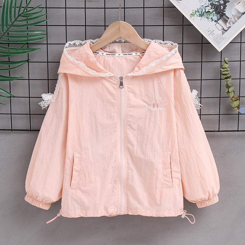 Women's lightweight hoodie jacket with lace trim and cute embroidery Mune Fashion