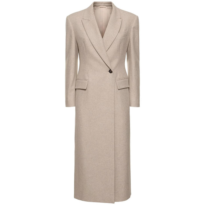 Women Tailored Longline Wool Blend Coat with Slim Silhouette and Single-Breasted Button Placket Mune Fashion