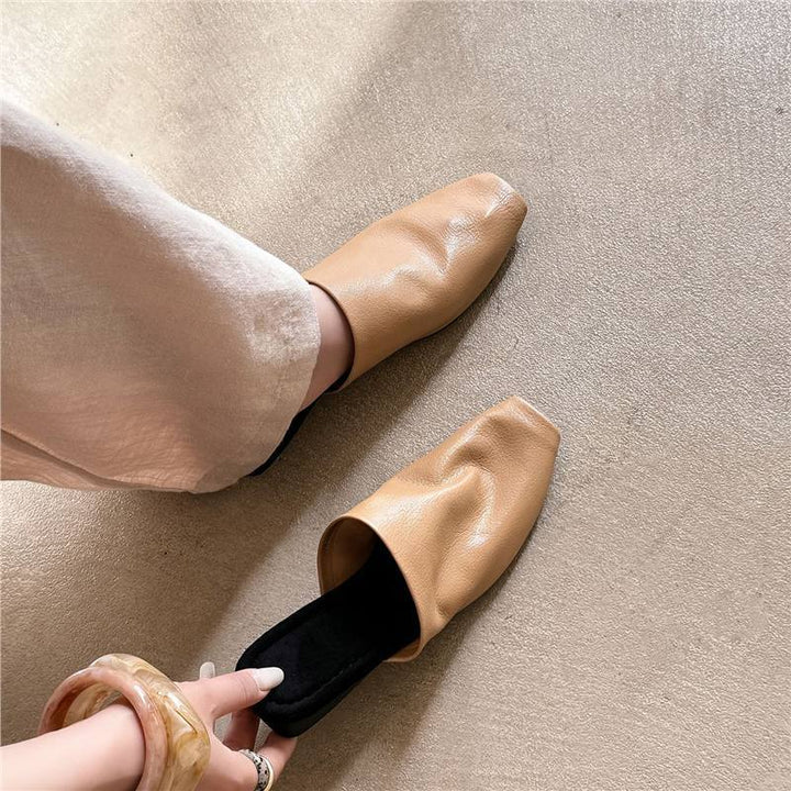 Women's Closed Mule Slippers made of soft leather with square toe Mune Fashion