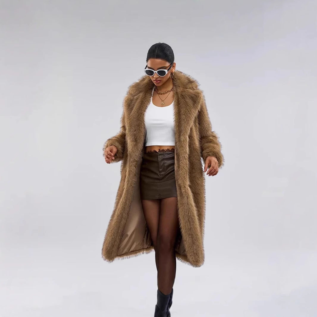 Ladies Elegant Fur Coat with Large Pockets Mune